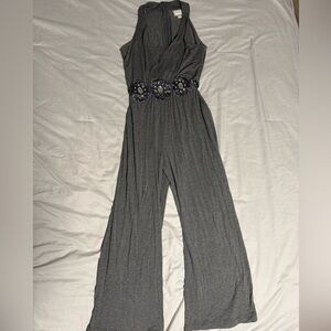 Eci Women's Dark Gray Embellished Waist Jumpsuit
